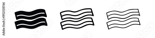 Bacon Strip Icon Set in Solid, Thick Outline, and Thin Line Styles - Vector Illustration Collection