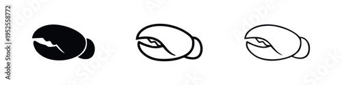 Crab Claw Icon Set in Solid, Thick Outline, and Thin Line Styles - Vector Illustration Collection