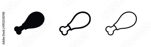 Chicken drumstick icon set. Fried chicken leg symbol in different styles. Food and cooking concept.