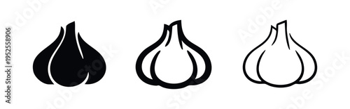 Garlic Bulb Icons. Vector Graphics Collection of Kitchen Spice Symbols for Recipe and Ingredient Designs