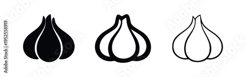 Vector Garlic Icons. Set of Black and White Spice Graphics for Healthy Eating and Culinary Concepts
