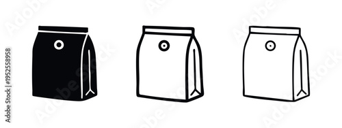 Hand-Drawn Style Coffee Bag or Food Pouch Icons Set