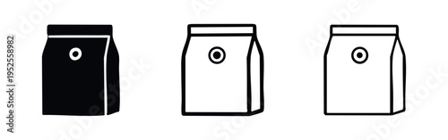 Coffee Bag or Food Pouch Icons Set with Valve
