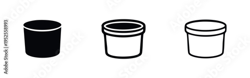 Simple Cylindrical Container Icons Set with Lid