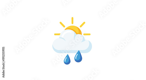 Modern Weather Icon of Sun Behind Cloud with Rain Drops Isolated on White Background