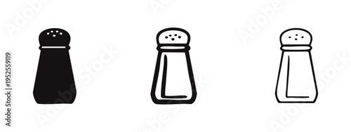 Modern salt shaker icon set, showcasing different styles for culinary seasoning applications.