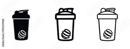 Protein shaker bottle icon set with a mixing coil, great for fitness, gym, and nutrition concepts.