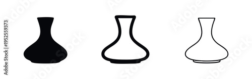 Elegant vase icon set. Flower pot or decorative vessel symbol in flat, outline, and line style. Modern home decor item.