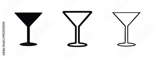 Classic Martini Glass Icons: Elegant Drink Symbols for Cocktails and Alcoholic Beverages
