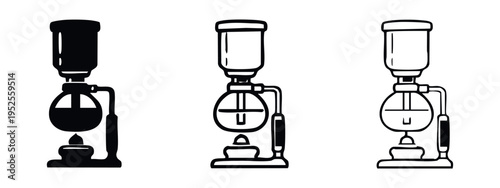 Siphon Coffee Maker Icon Set: Vacuum Coffee Brewer Symbols for Specialty Brewing