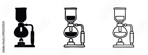 Vacuum Coffee Maker Vector Icons: Siphon Brewing Equipment for Gourmet Coffee Preparation