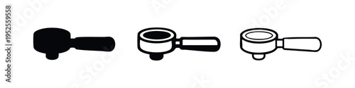 Coffee portafilter icon set. Espresso machine handle vector symbols