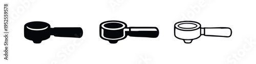 Coffee portafilter icon set. Espresso machine handle vector symbols