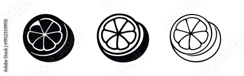 Citrus Fruit Slice Icon Set - Orange, Lemon, or Lime Slice Vector Illustration in Different Styles