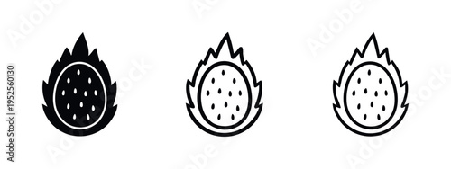 Pitaya Dragon Fruit Icon Collection - Exotic Tropical Fruit Vector Symbol in Monochrome