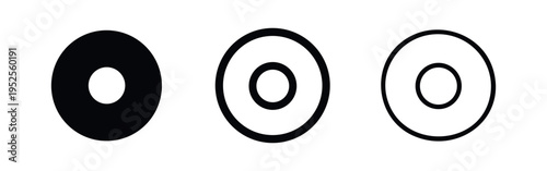 Target or concentric circles icon set. Geometric symbol in glyph, outline, and line style.