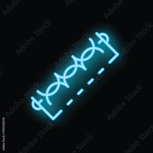 Blue neon barbed wire glowing on black background, concept of danger, security or confinement