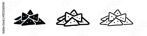 Stacked Nacho Tortilla Chips Icon Pack - Textured Mexican Snack Glyph Outline Vector Symbols