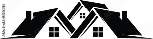 House silhouette illustration set, pitched roof chimney window artwork, real estate architecture vector design concept