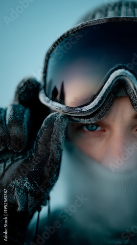 Gros plan d'une skieur avec son casque