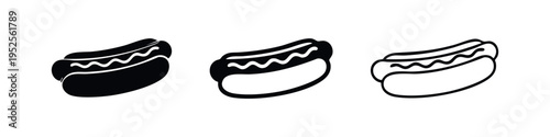 Hot Dog Icon Set with Glyph, Outline, and Flat Styles