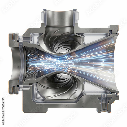 Ejector internal venturi nozzle cutaway view on light background