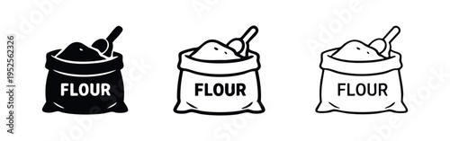 Flour Bag with Label and Scoop Icon Collection for Baking