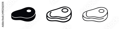 Boneless Meat Steak Icon Set | Prime Cut Beef or Pork Symbol Vector