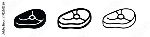 Meat Steak Icon Set with Bone | Beef or Pork Cut Symbol Vector for Grill Menu