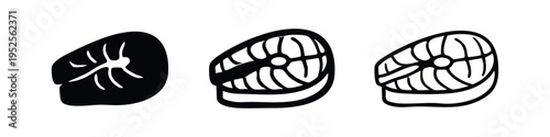Fish Steak Icon Set | Seafood Fillet Symbol Vector Illustration for Restaurant
