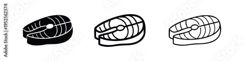 Salmon Fish Steak Icon Set | Seafood Fillet Symbol Vector Illustration