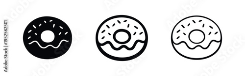 Doughnut with Sprinkles Icon Set. Sweet Donut Vector Symbols.