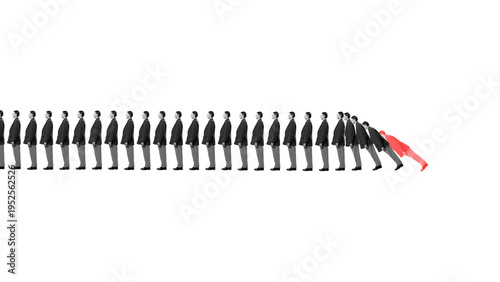 Obraz na plátne Crowd of identical people in line with one highlighted red person breaking conformity and system