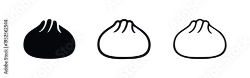 Minimalist Bao Steamed Bun Icon Set, Asian Dumpling Symbol in Different Styles for Web and Print