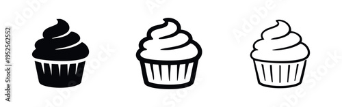 Cupcake with Frosting Icon Set. Sweet Muffin Vector Symbols.