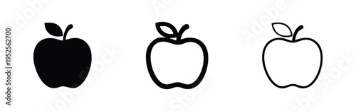 Apple fruit icons set. Fresh healthy fruit in different styles, flat vector illustration.