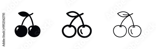 Cherry fruit icons set. Sweet summer berries in different styles, flat vector illustration.