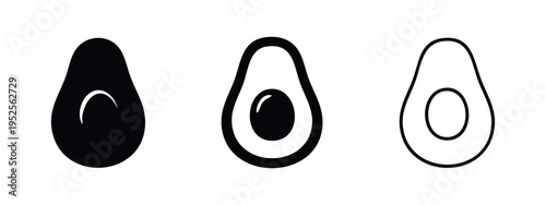 Avocado fruit icons set. Healthy food in different styles, flat vector illustration.