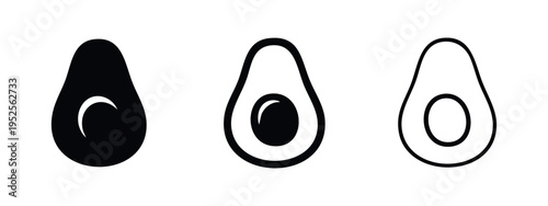Avocado fruit icons set. Healthy food in different styles, flat vector illustration.