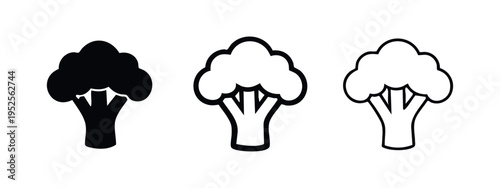 Broccoli vegetable icon set. Healthy food and vegetarian diet concept vector illustration on white background.