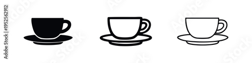 Minimalist Coffee Cup and Saucer Icon Set | Modern Beverage Mug Vector Collection