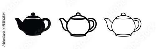 Teapot Icon Set | Tea Kettle Outline and Silhouette Vector Graphic Collection