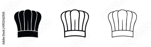 Chef Hat Icon Set | Toque Blanc Outline and Silhouette Vector Collection