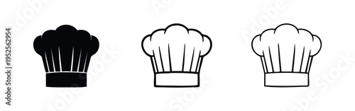 Rounded Chef Hat Icon Set | Culinary Toque Outline and Silhouette Vector Graphics