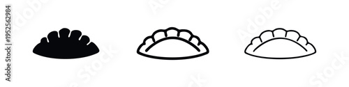 Traditional dumpling icon set. Asian food or pastry vector illustration in solid, outline, and hand-drawn styles.