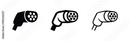 Type 2 EV Charging Plug Icon Set. Mennekes Connector Symbol. Electric Vehicle Charger Vector.