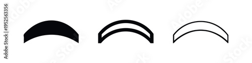 Upward arch icon set: simple curved shape symbol in solid, bold outline, and thin line styles