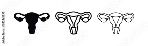 Human uterus vector icon set. Female reproductive system symbol in multiple styles.