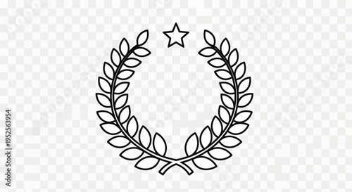 Outline Laurel Wreath with Star Symbolizing Success on Transparent Background