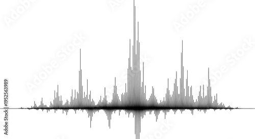 Detailed Audio Sound Wave with Multiple Peaks and Valleys on Isolated White Background